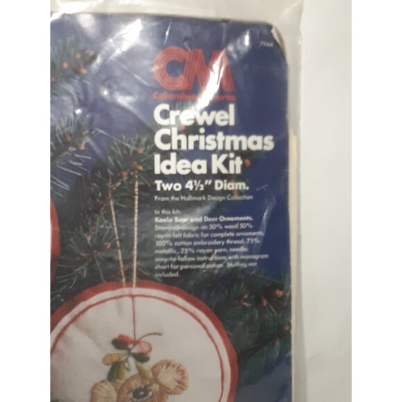 VTG Columbia Minerva Crewel Christmas Idea Kit Two Ornaments Deer Koala Bear, - Picture 4 of 7